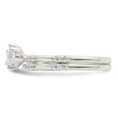 Sterling Silver Polished Cz Wedding Ring Set
