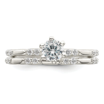 Sterling Silver Polished Cz Wedding Ring Set