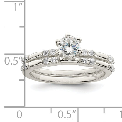 Sterling Silver Polished Cz Wedding Ring Set