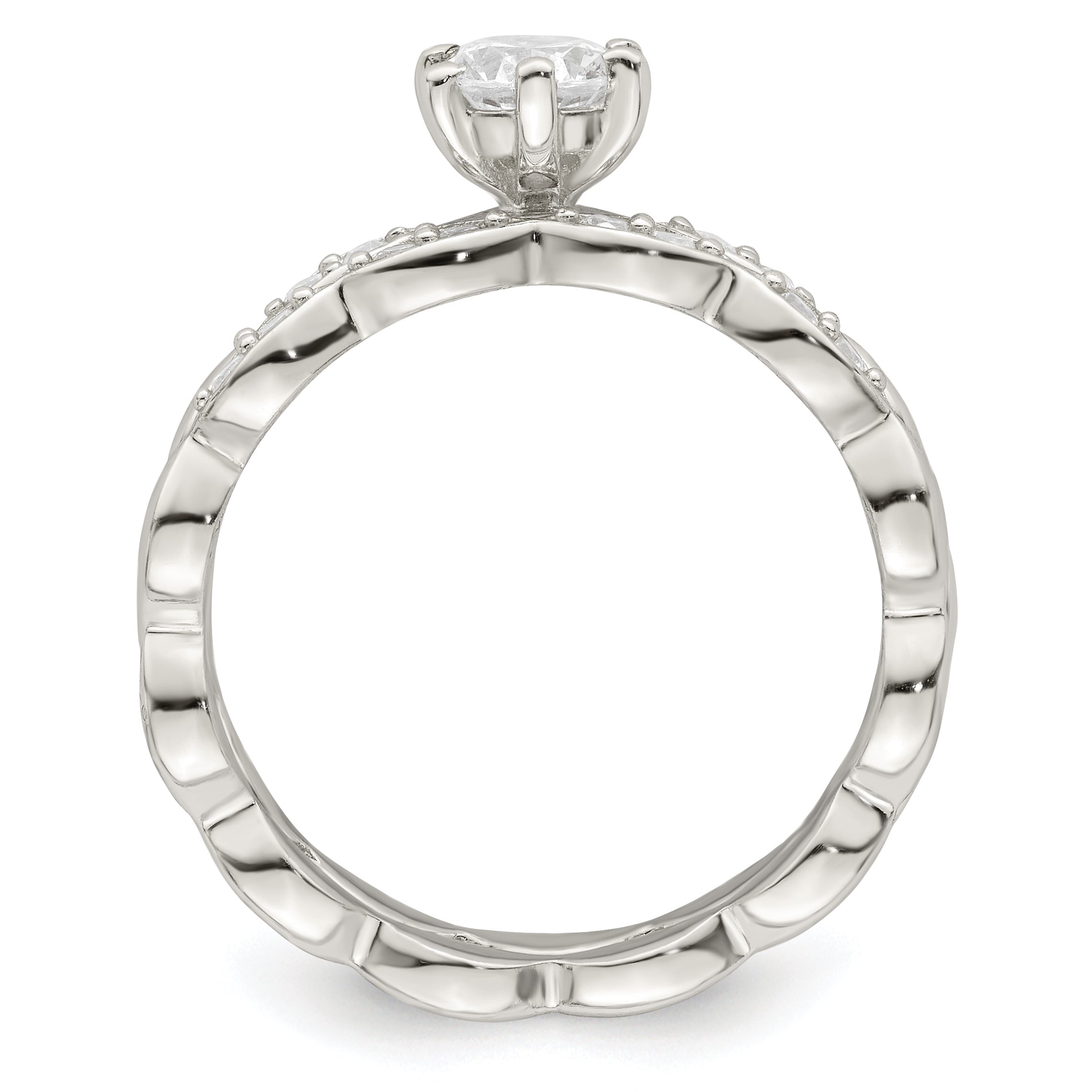Sterling Silver Polished Cz Wedding Ring Set