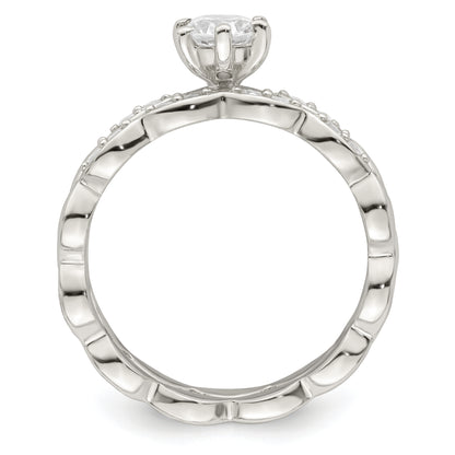 Sterling Silver Polished Cz Wedding Ring Set