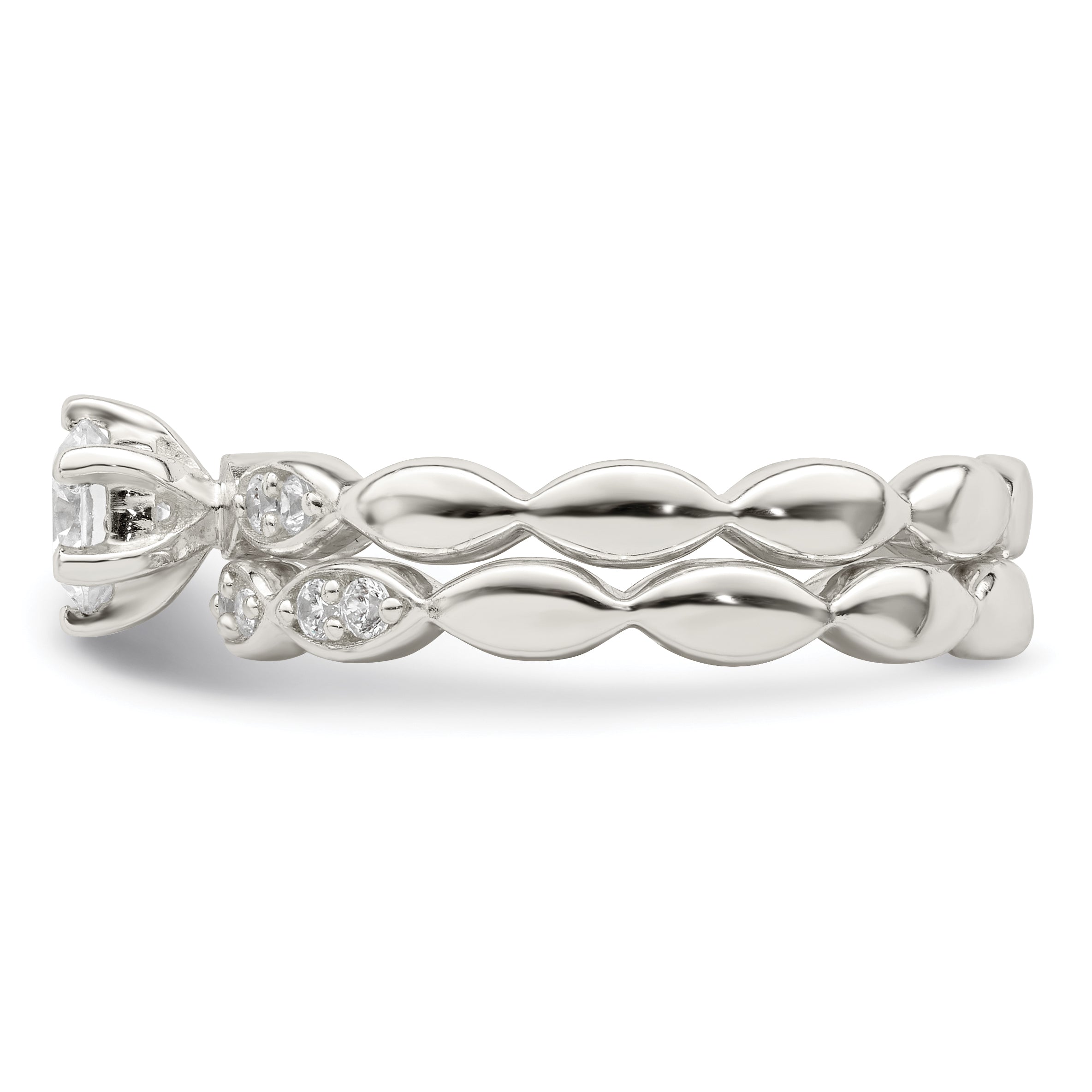 Sterling Silver Polished Cz Wedding Ring Set
