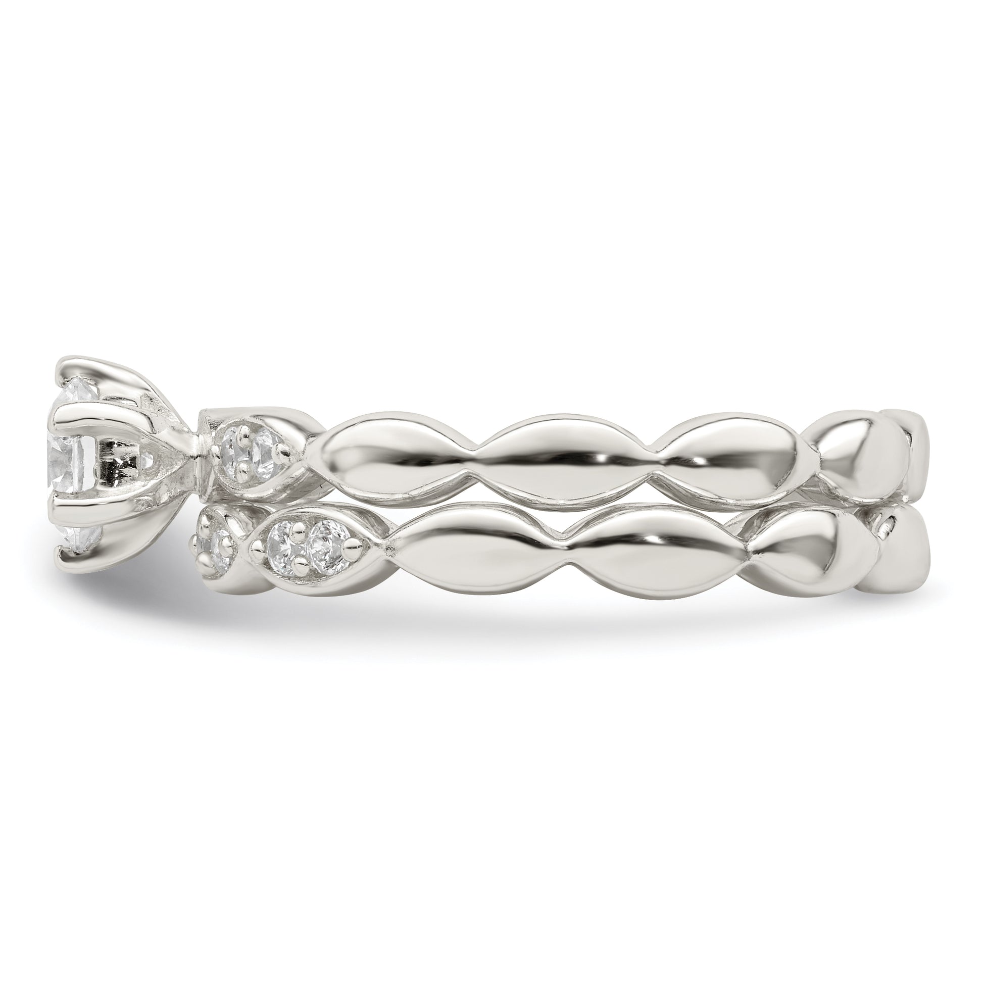 Sterling Silver Polished Cz Wedding Ring Set
