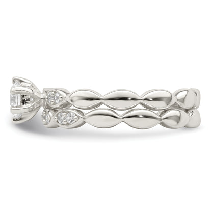 Sterling Silver Polished Cz Wedding Ring Set