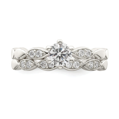 Sterling Silver Polished Cz Wedding Ring Set