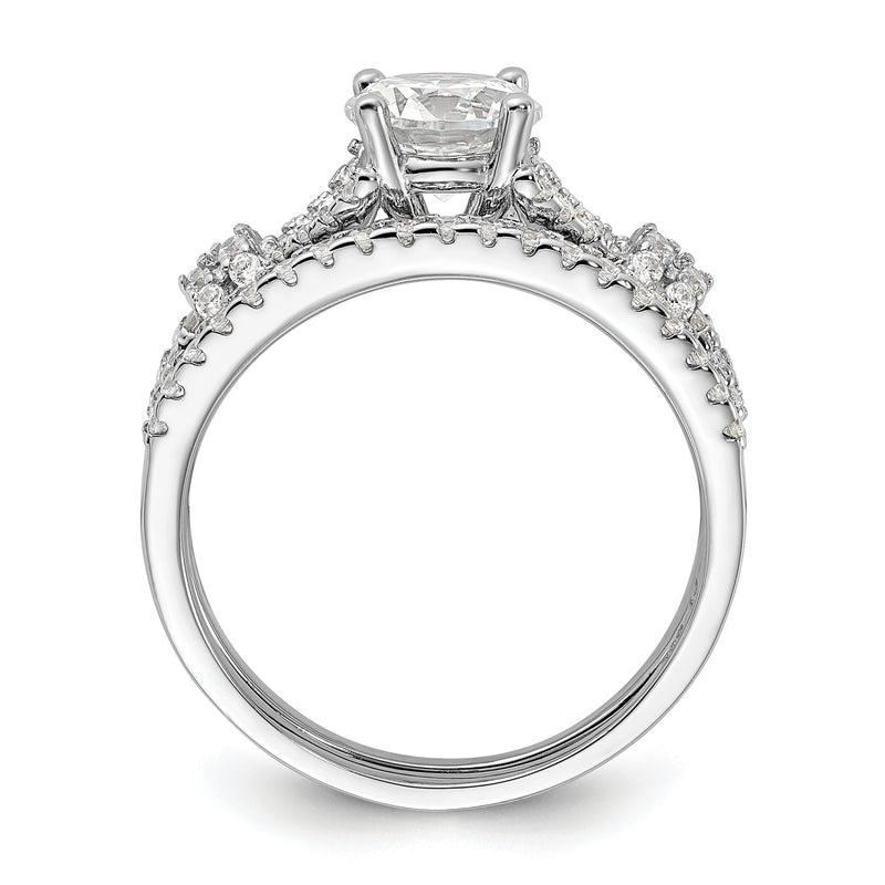 Sterling Silver Rhodium Plated Polished Cz Engagement And Band Set