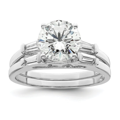 Sterling Silver Rhodium Plated Cz Two Piece Wedding Set Rings