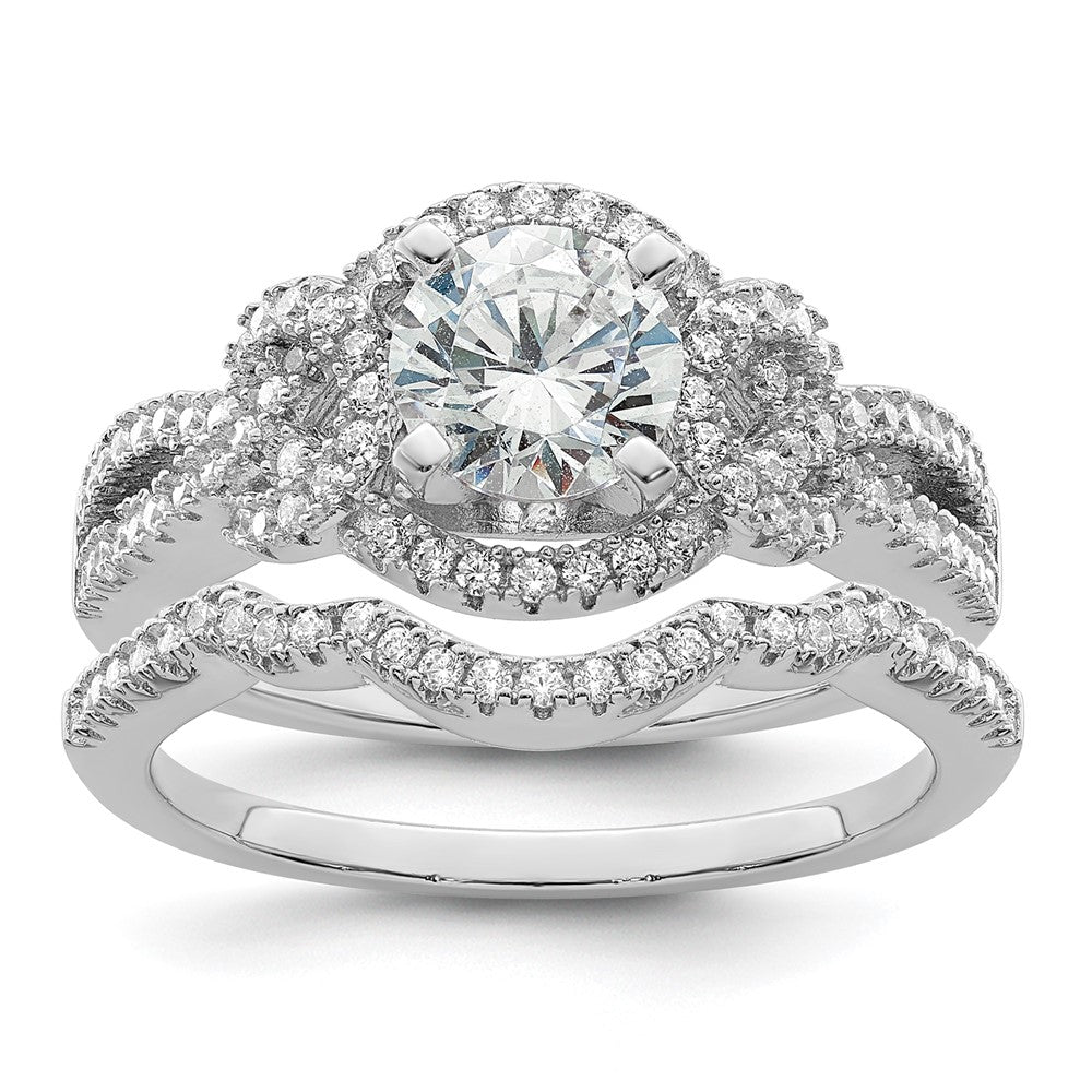 Sterling Silver Rhodium Plated 2 Piece Cz Bridal Ring Set