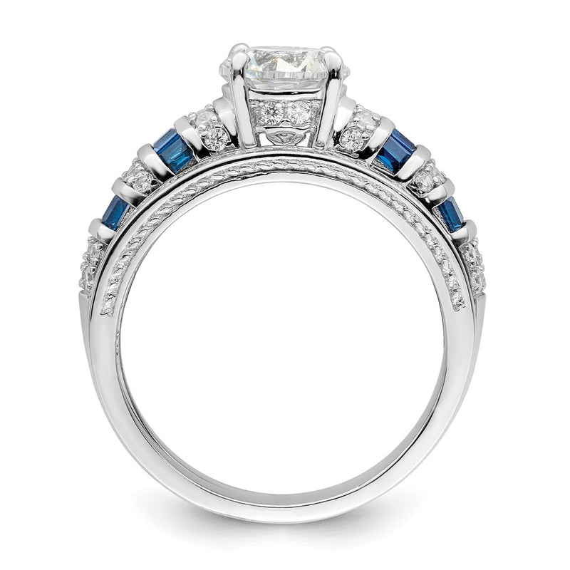 Sterling Silver Rhodium Plated Polished Blue & White Cz Engagement Band R