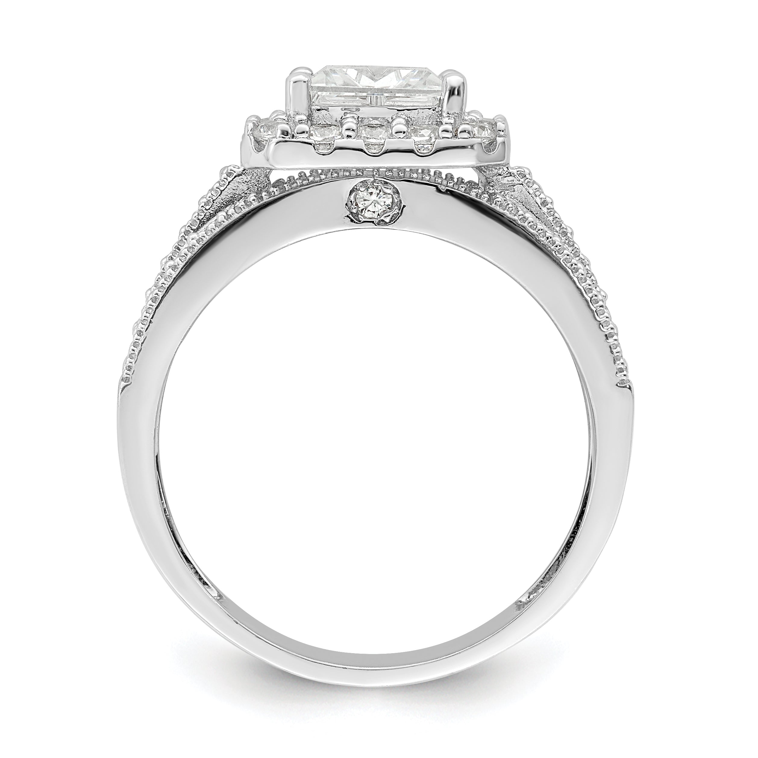 Sterling Silver Rhodium Plated Cz 3 Piece Bridal Ring Set