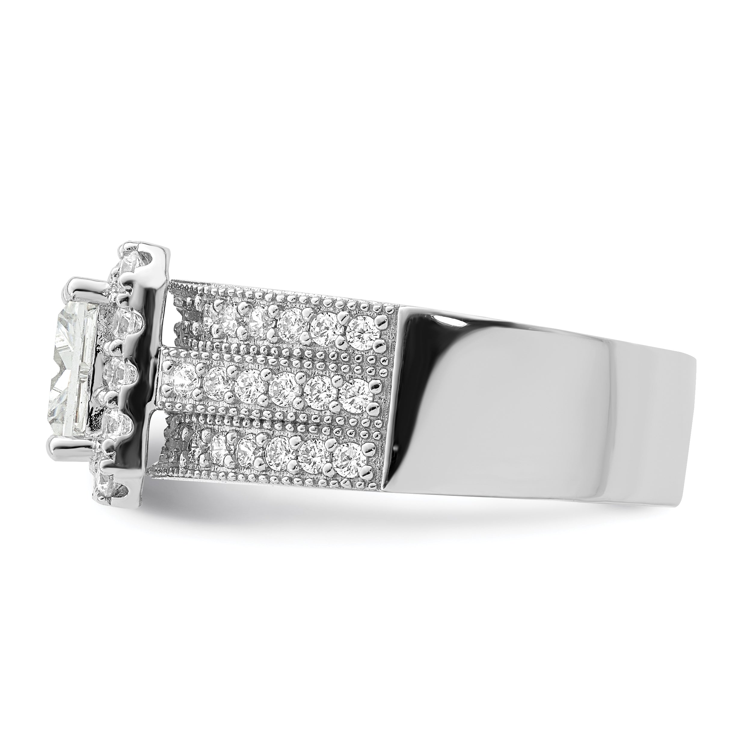 Sterling Silver Rhodium Plated Cz 3 Piece Bridal Ring Set