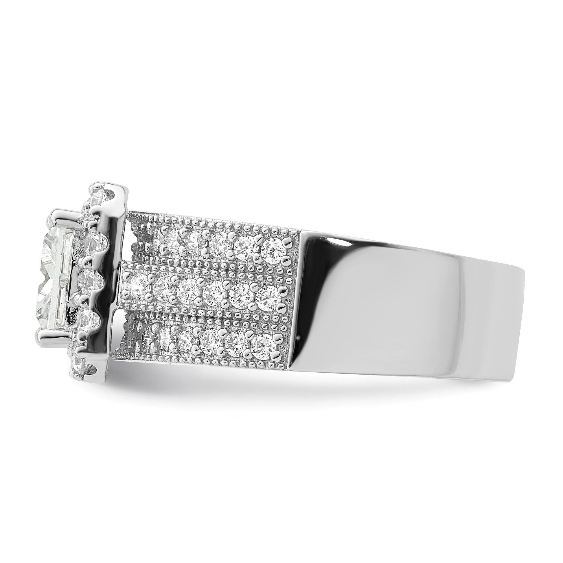 Sterling Silver Rhodium Plated Cz 3 Piece Bridal Ring Set