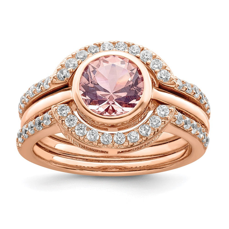 Sterling Silver Rose Tone Cz 3 Ring Set