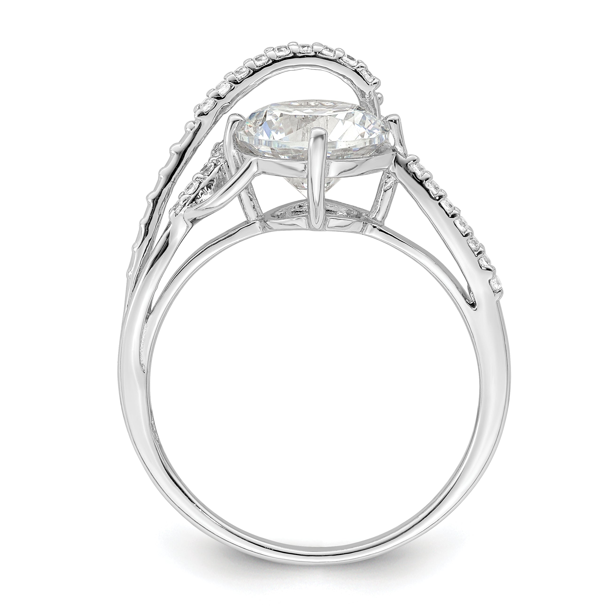 Sterling Silver Rhodium Plated Overlap Cz Ring