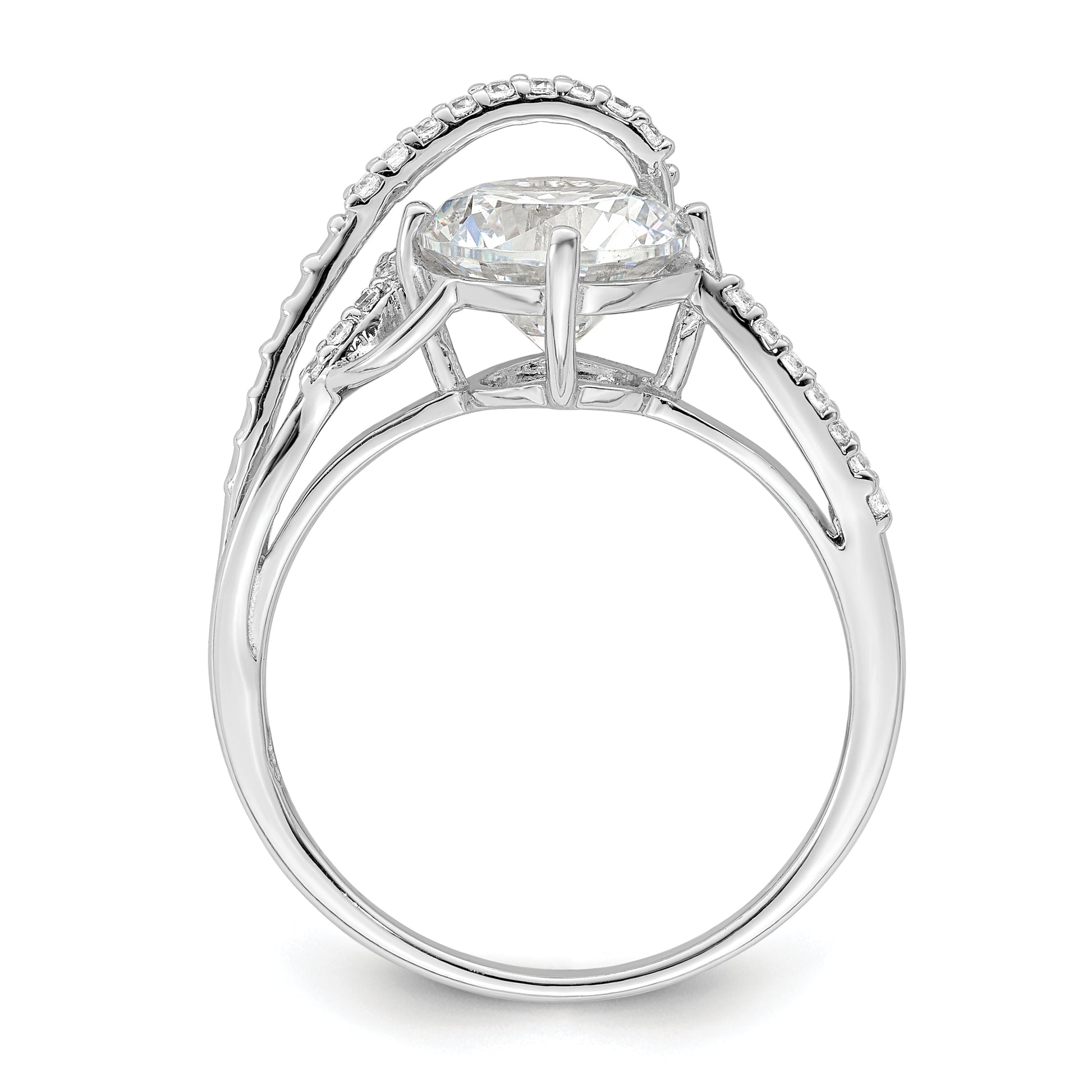 Sterling Silver Rhodium Plated Overlap Cz Ring