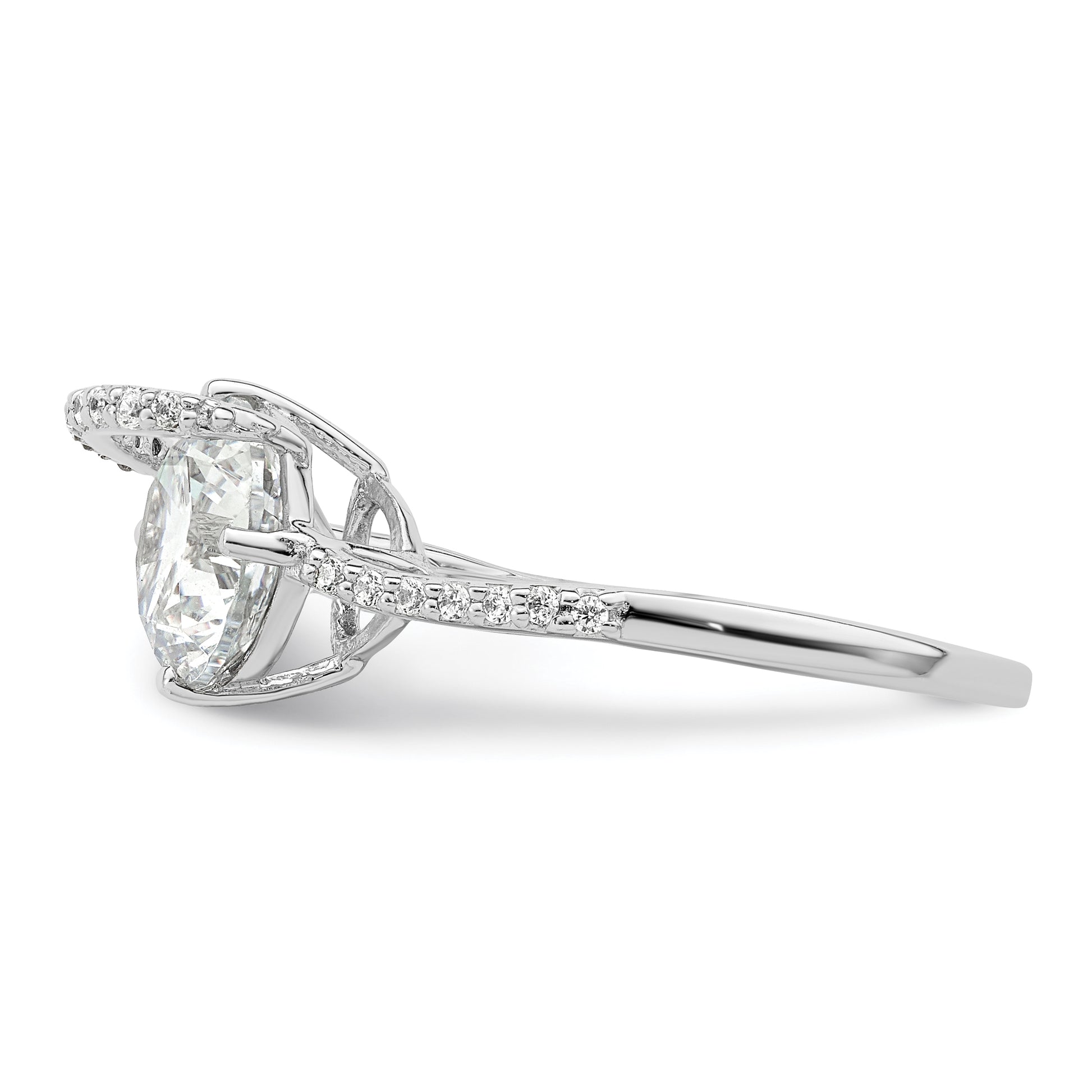 Sterling Silver Rhodium Plated Overlap Cz Ring