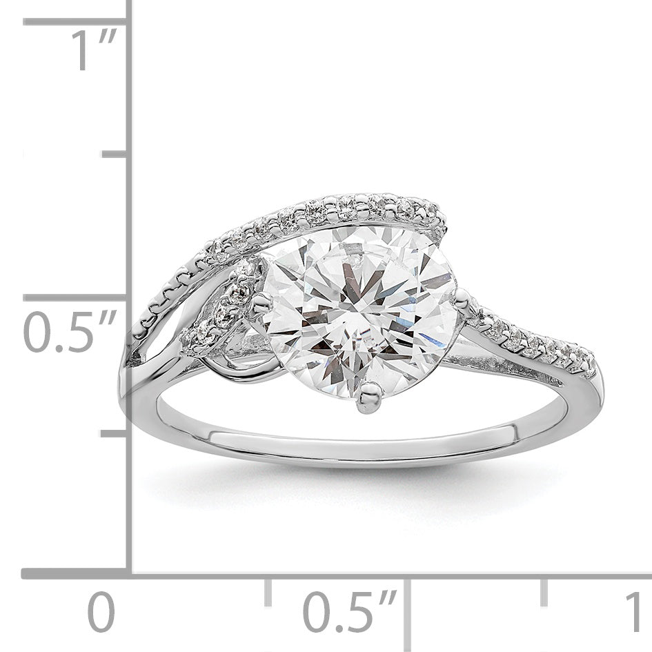 Sterling Silver Rhodium Plated Overlap Cz Ring