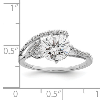 Sterling Silver Rhodium Plated Overlap Cz Ring
