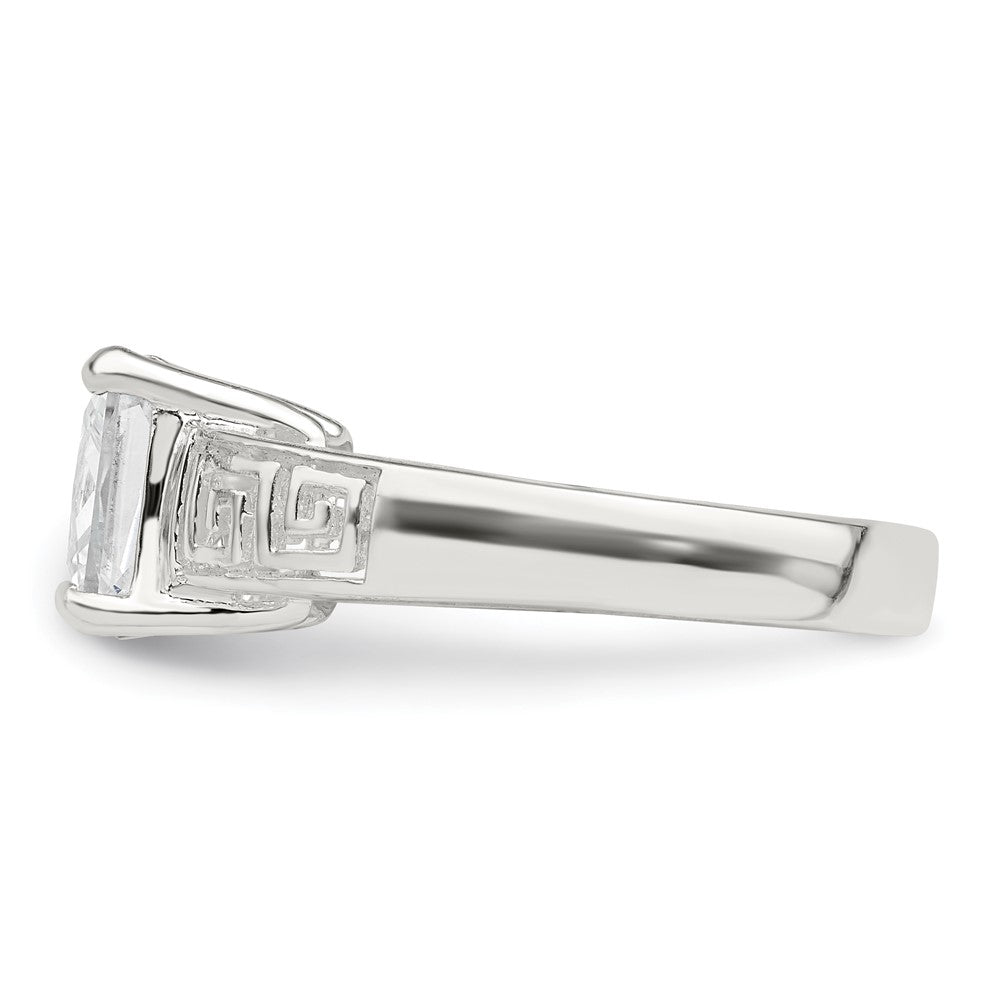 Sterling Silver Cz Greek Key Ring (Size 7 Only)
