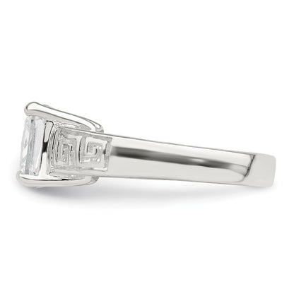 Sterling Silver Cz Greek Key Ring (Size 7 Only)