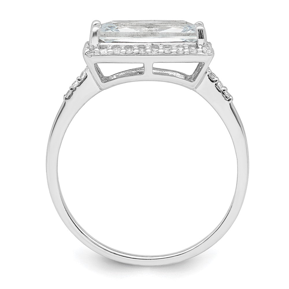Sterling Silver Rhodium Plated Rectangular Shaped Halo Cz Ring (Size 8 Only)