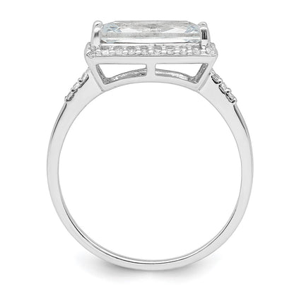 Sterling Silver Rhodium Plated Rectangular Shaped Halo Cz Ring (Size 8 Only)