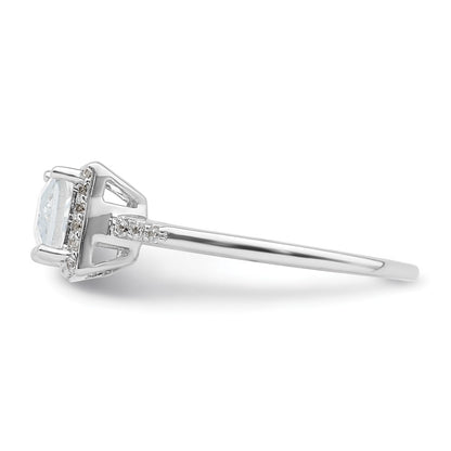 Sterling Silver Rhodium Plated Rectangular Shaped Halo Cz Ring (Size 8 Only)