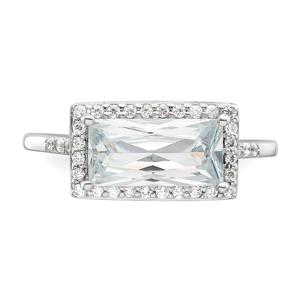 Sterling Silver Rhodium Plated Rectangular Shaped Halo Cz Ring (Size 8 Only)