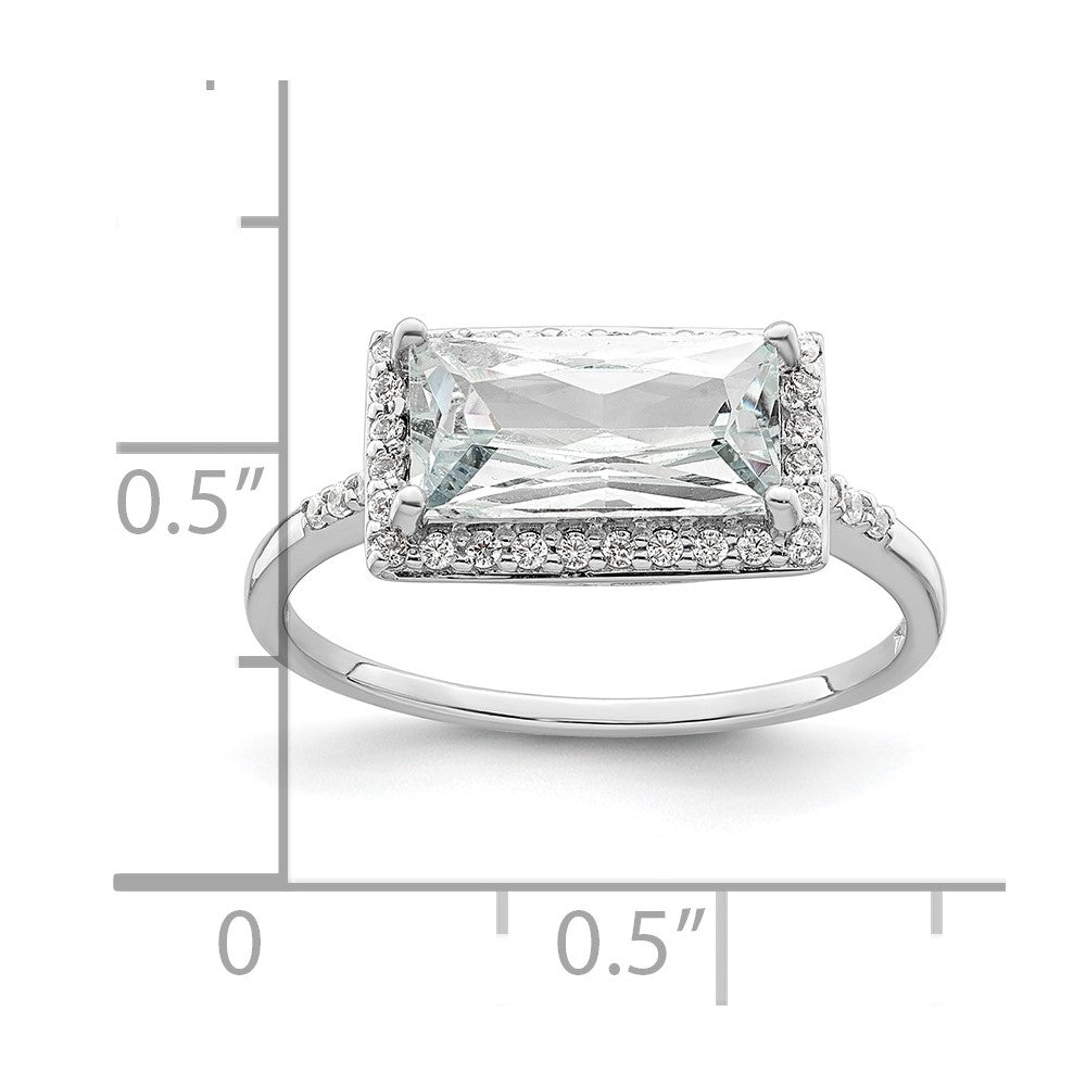Sterling Silver Rhodium Plated Rectangular Shaped Halo Cz Ring (Size 8 Only)