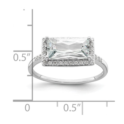 Sterling Silver Rhodium Plated Rectangular Shaped Halo Cz Ring (Size 8 Only)
