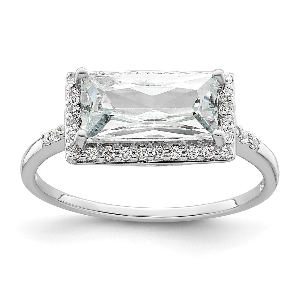 Sterling Silver Rhodium Plated Rectangular Shaped Halo Cz Ring (Size 8 Only)
