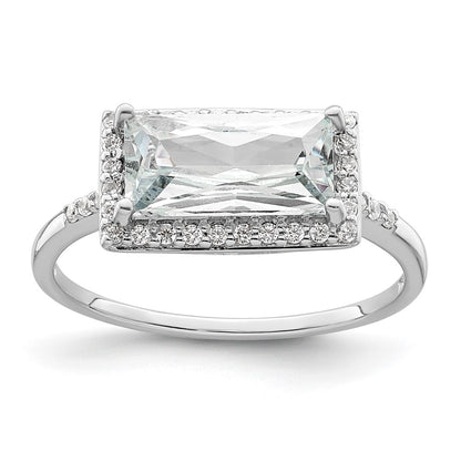 Sterling Silver Rhodium Plated Rectangular Shaped Halo Cz Ring (Size 8 Only)