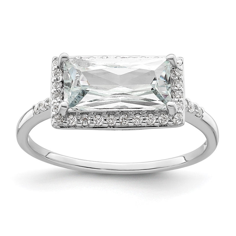 Sterling Silver Rhodium Plated Rectangular Shaped Halo Cz Ring (Size 8 Only)