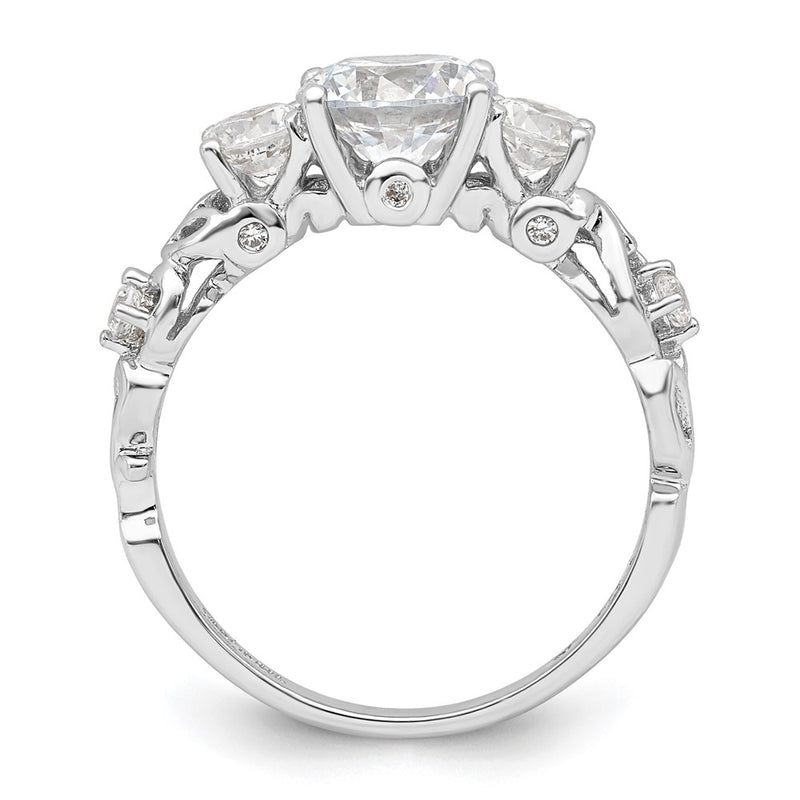 Sterling Silver Rhodium Plated Three Stone Cz Ring