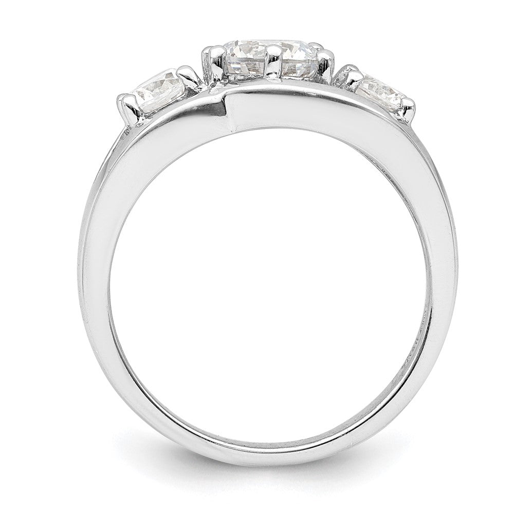 Sterling Silver Rhodium Plated Three Stone Twist Cz Ring