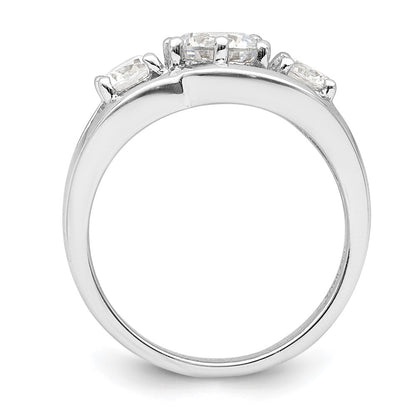 Sterling Silver Rhodium Plated Three Stone Twist Cz Ring