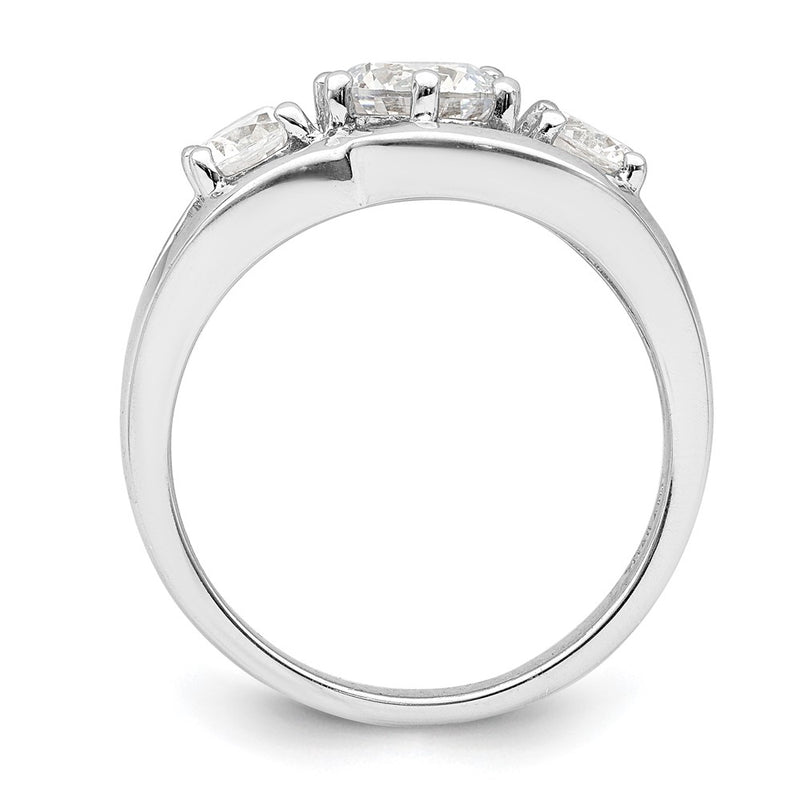 Sterling Silver Rhodium Plated Three Stone Twist Cz Ring