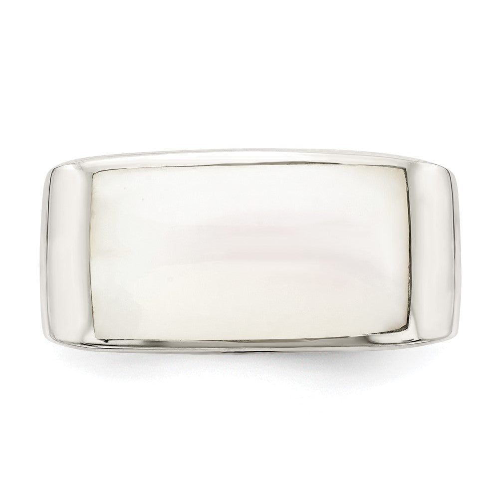 Sterling Silver Polished Mother Of Pearl Ring (Size 6 Only)