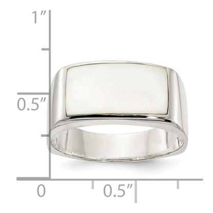 Sterling Silver Polished Mother Of Pearl Ring (Size 6 Only)