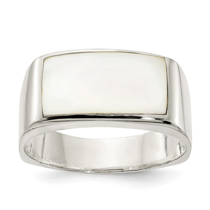 Sterling Silver Polished Mother Of Pearl Ring (Size 6 Only)