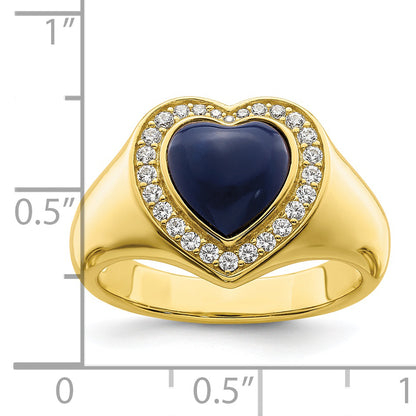 Sterling Silver Gold Tone Cz & Created Lapis Lazuli Heart Ring