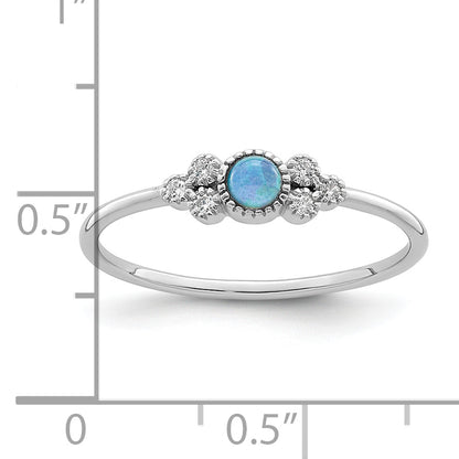 Sterling Silver Rhodium Plated Polished Lab Created Blue Opal Ring