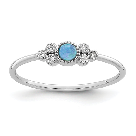 Sterling Silver Rhodium Plated Polished Lab Created Blue Opal Ring