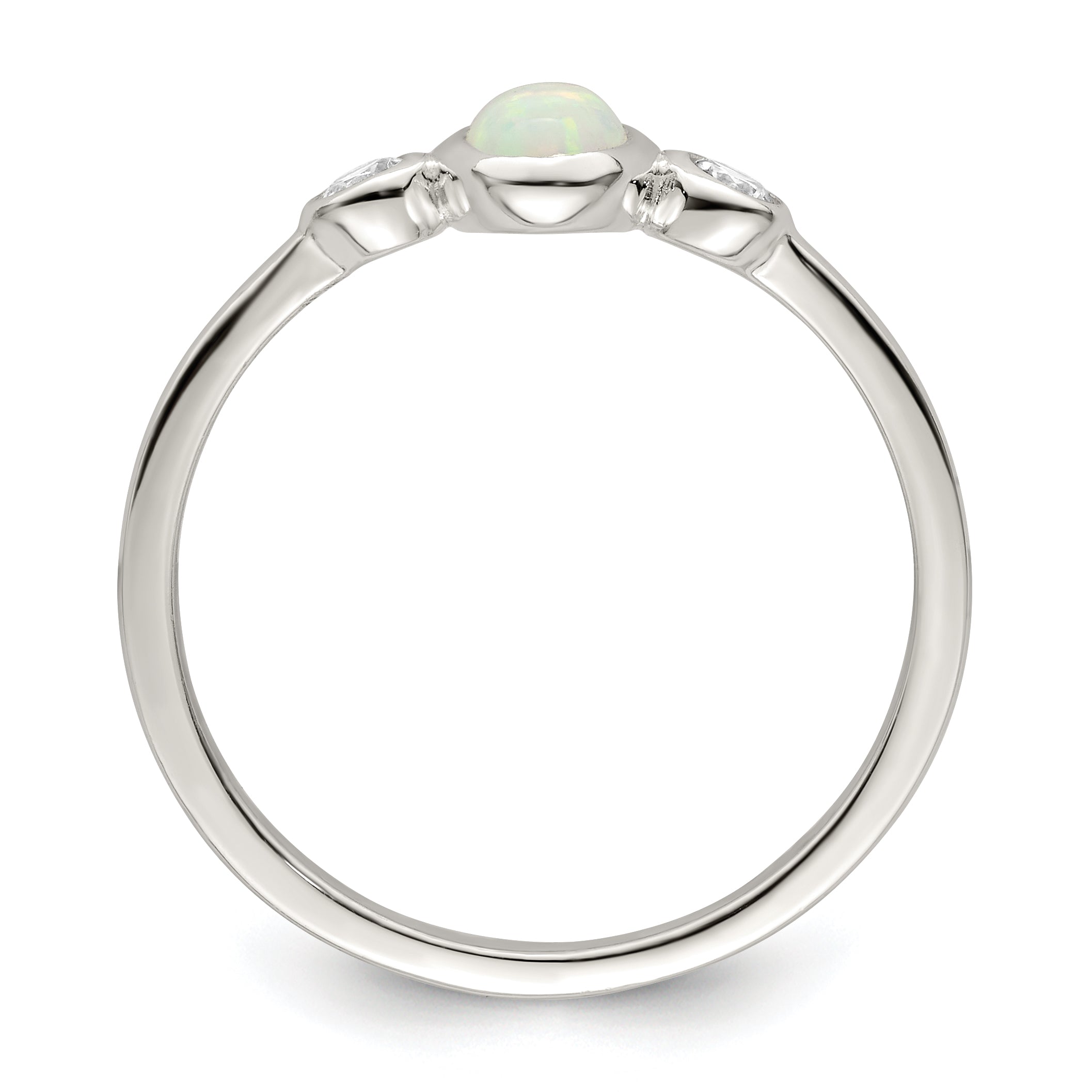 Sterling Silver Polished Cz And White Created Opal Ring