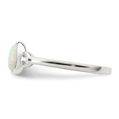 Sterling Silver Polished Cz And White Created Opal Ring