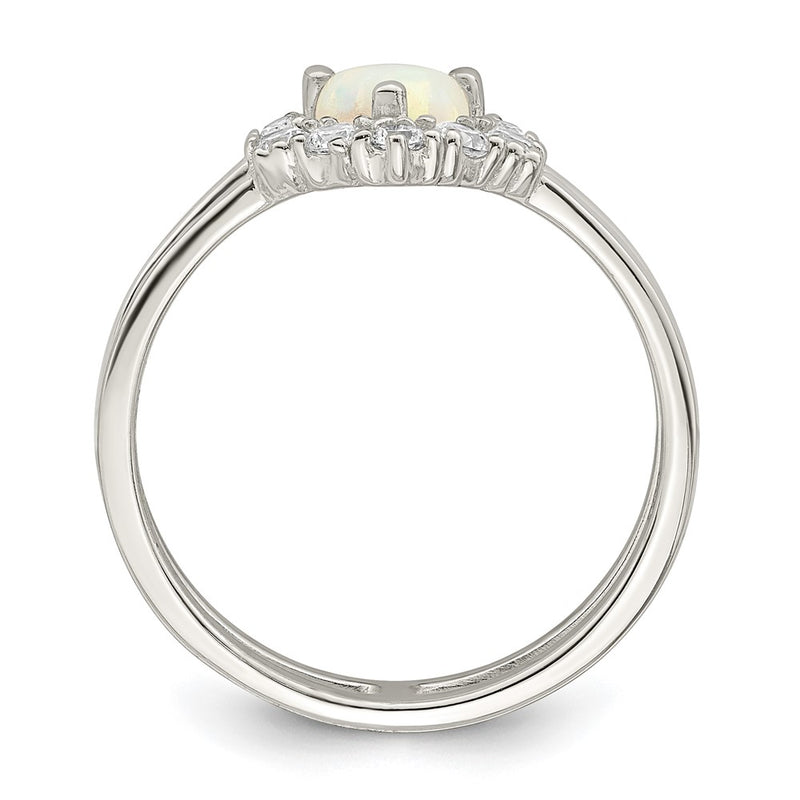 Sterling Silver Cz & Heart Created White Opal Double Band Ring