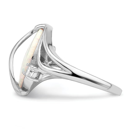 Sterling Silver Rhodium Plated White Created Opal & Cz Twist Ring