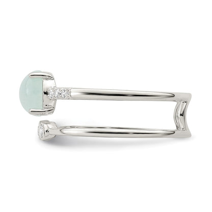 Sterling Silver Polished Cz And Light Blue Quartzite Double Ring