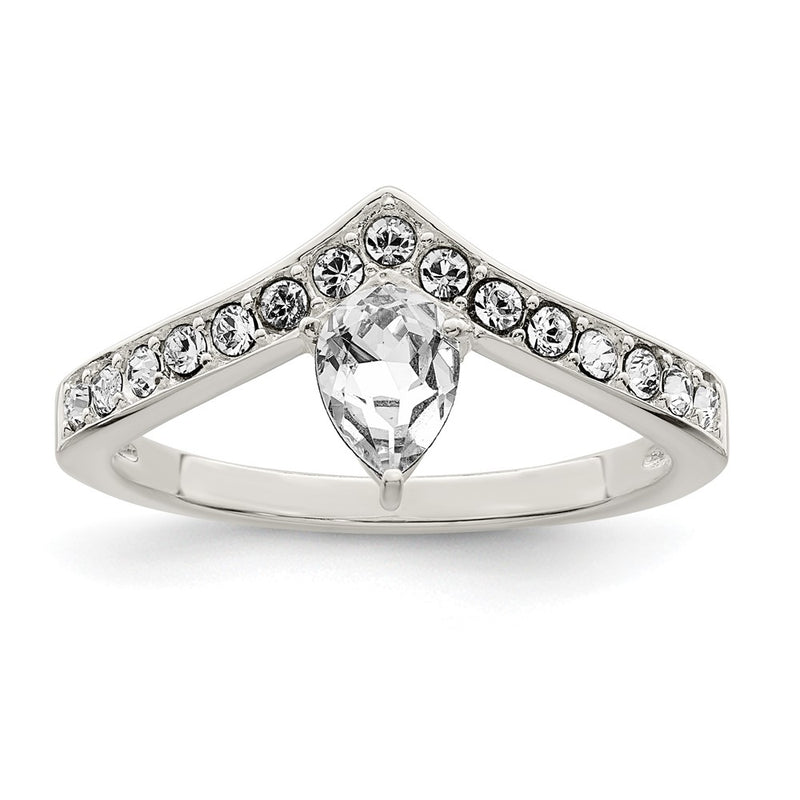 Sterling Silver Cz & Chinese Crystal Teardrop Ring