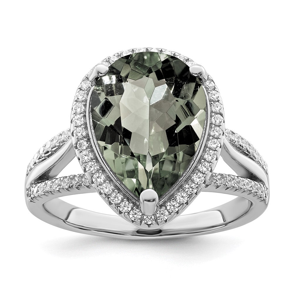 Sterling Silver Rhodium Plated Polished Cz & Black Crystal Ring (Size 6 Only)